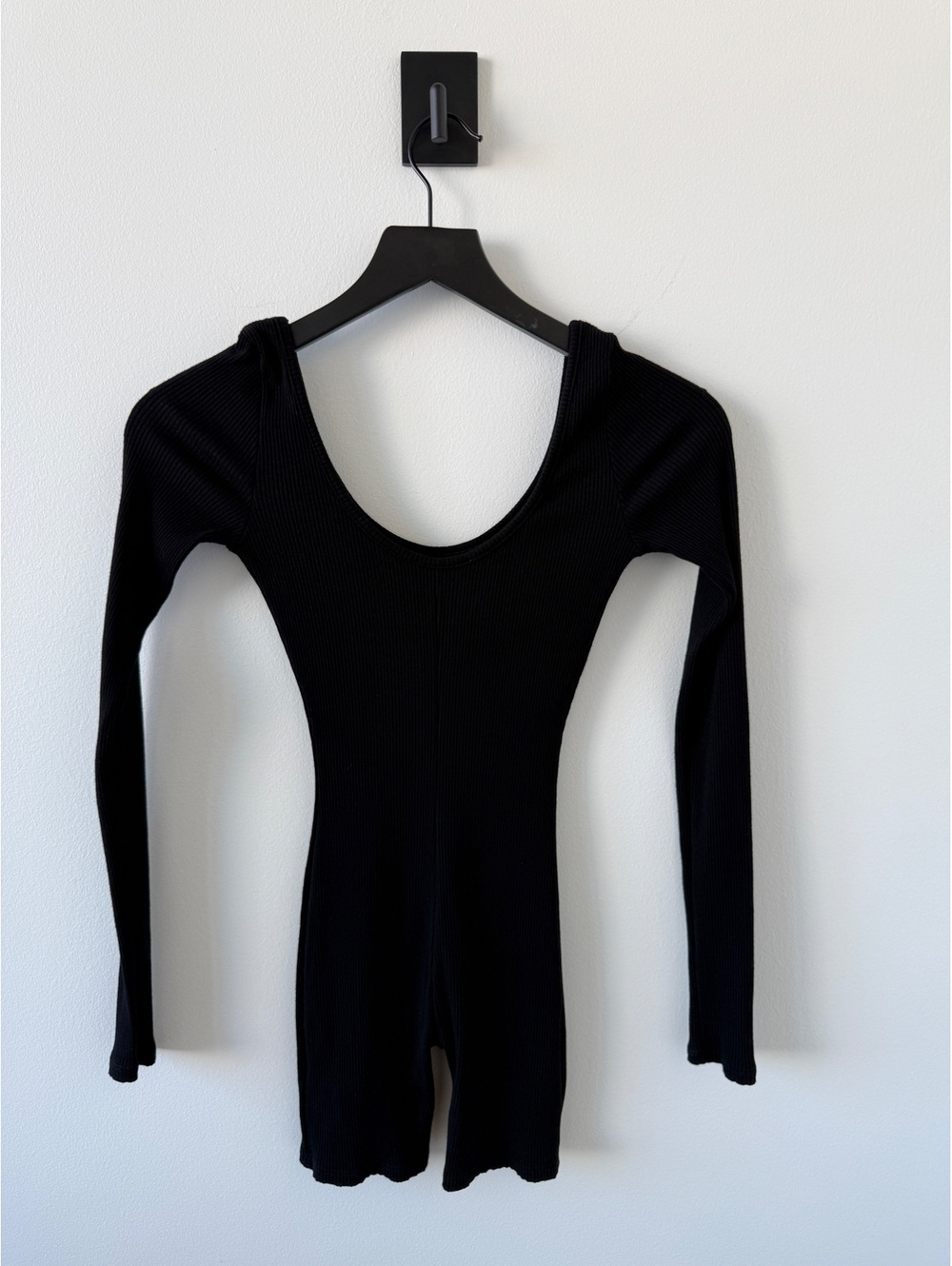 Fashion Nova Black Ribbed Long Sleeve Scoop Neck Romper Size Small
